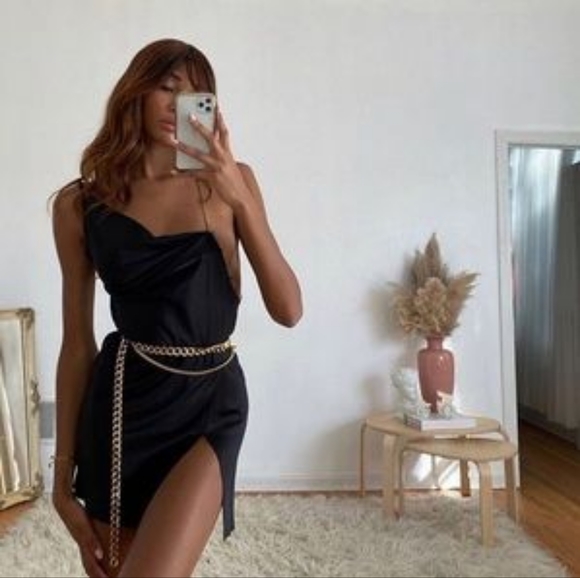 Are You Am I Ninfa 100% silk black silk slip mini dress - Picture 5 of 8